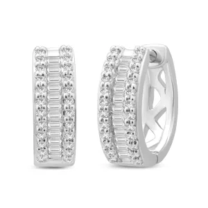 Baguette Channel Huggie Hoop Earrings with 1/5ct of Diamonds in 9ct White Gold