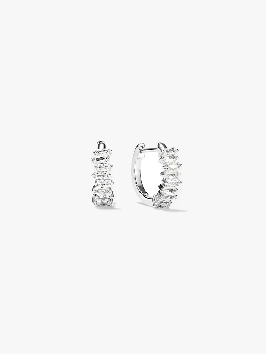 Baguette Sapphire Silver Huggies