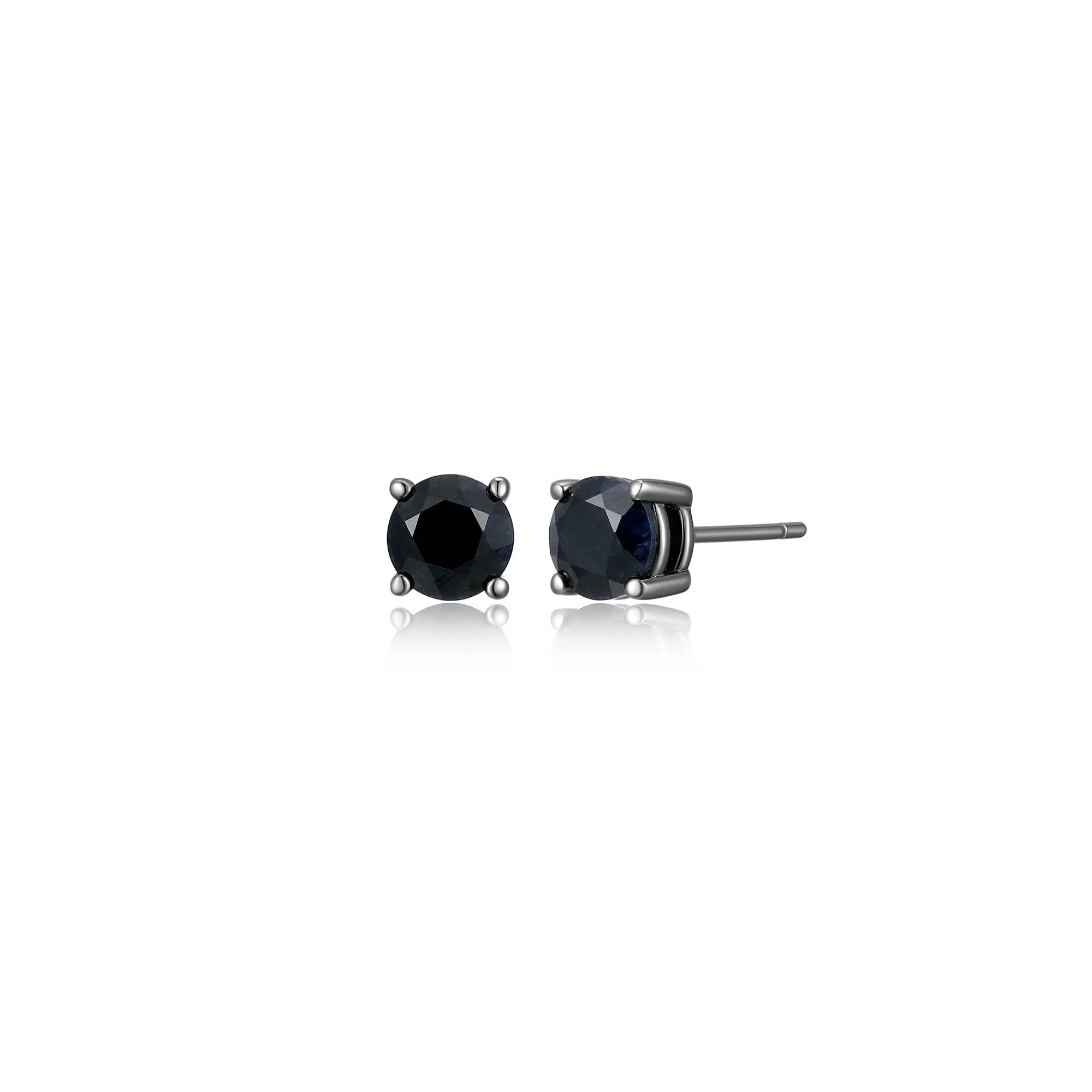 Basic Gunmetal Sterling Silver and Black Sapphire Stud Earrings - UE24B