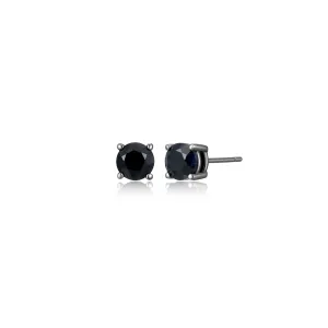 Basic Gunmetal Sterling Silver and Black Sapphire Stud Earrings - UE24B
