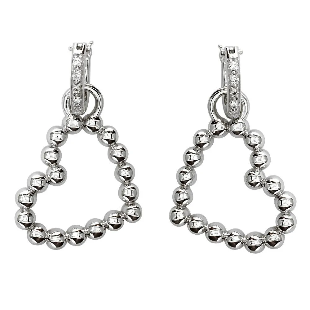 Beaded Diamond Heart Earrings, 0.20CT in 14K White Gold