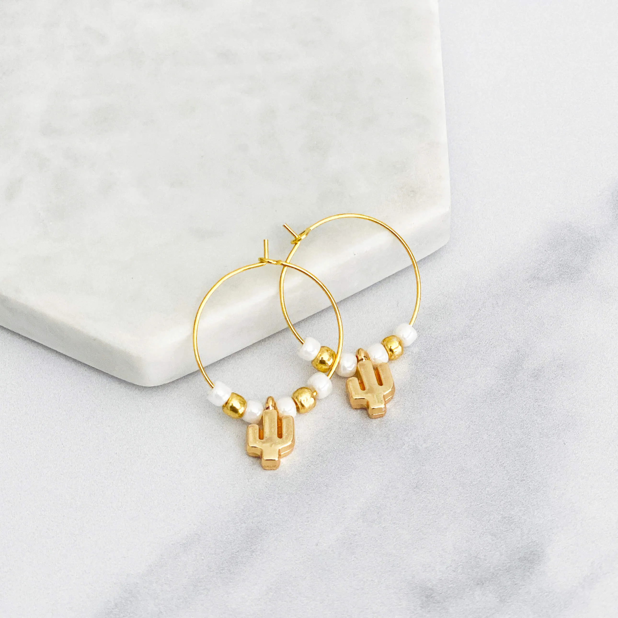 Beaded Saguaro Hoop Earrings