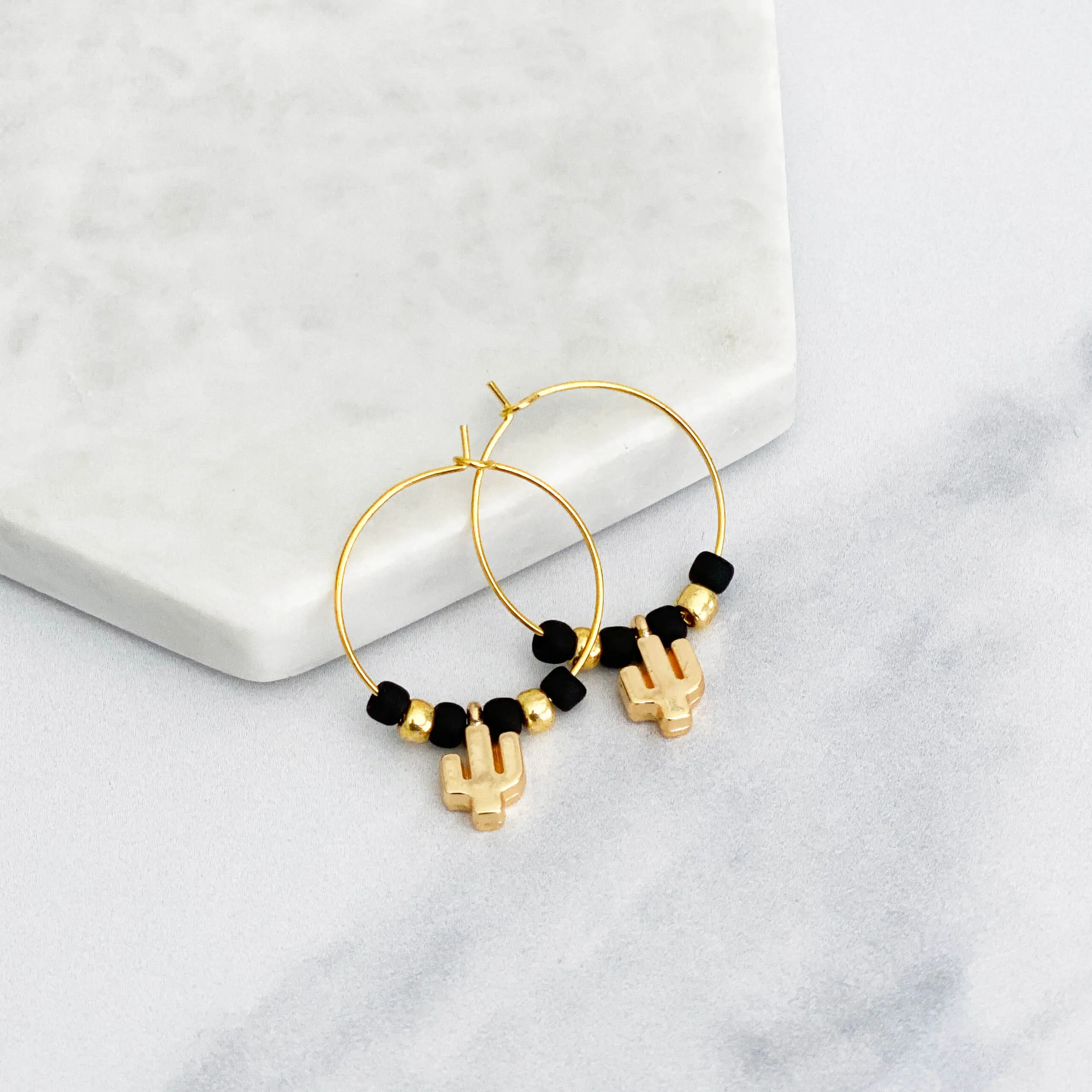 Beaded Saguaro Hoop Earrings