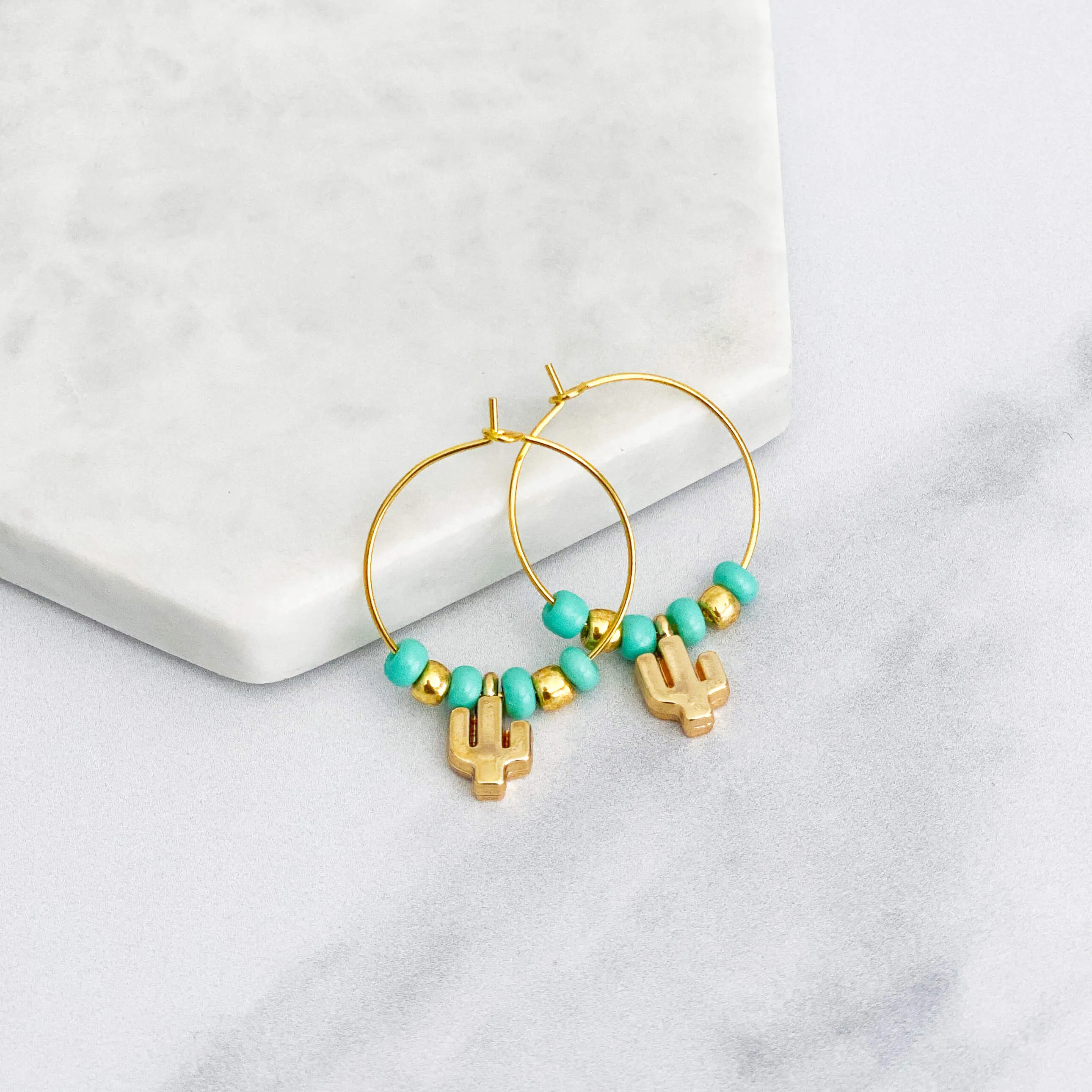 Beaded Saguaro Hoop Earrings