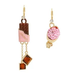 Betsey Johnson Sweetheart Swoon Chocolate Flowers Mismatch Earrings