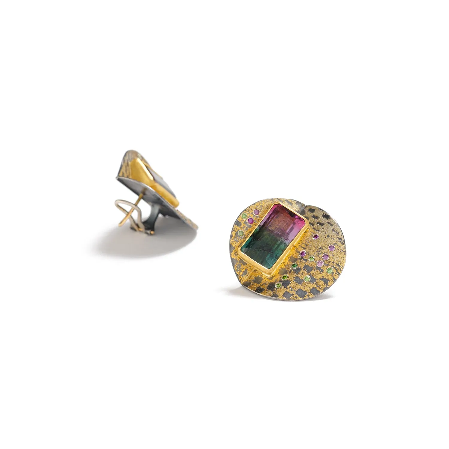 Bicolored Tourmaline Disc Earrings