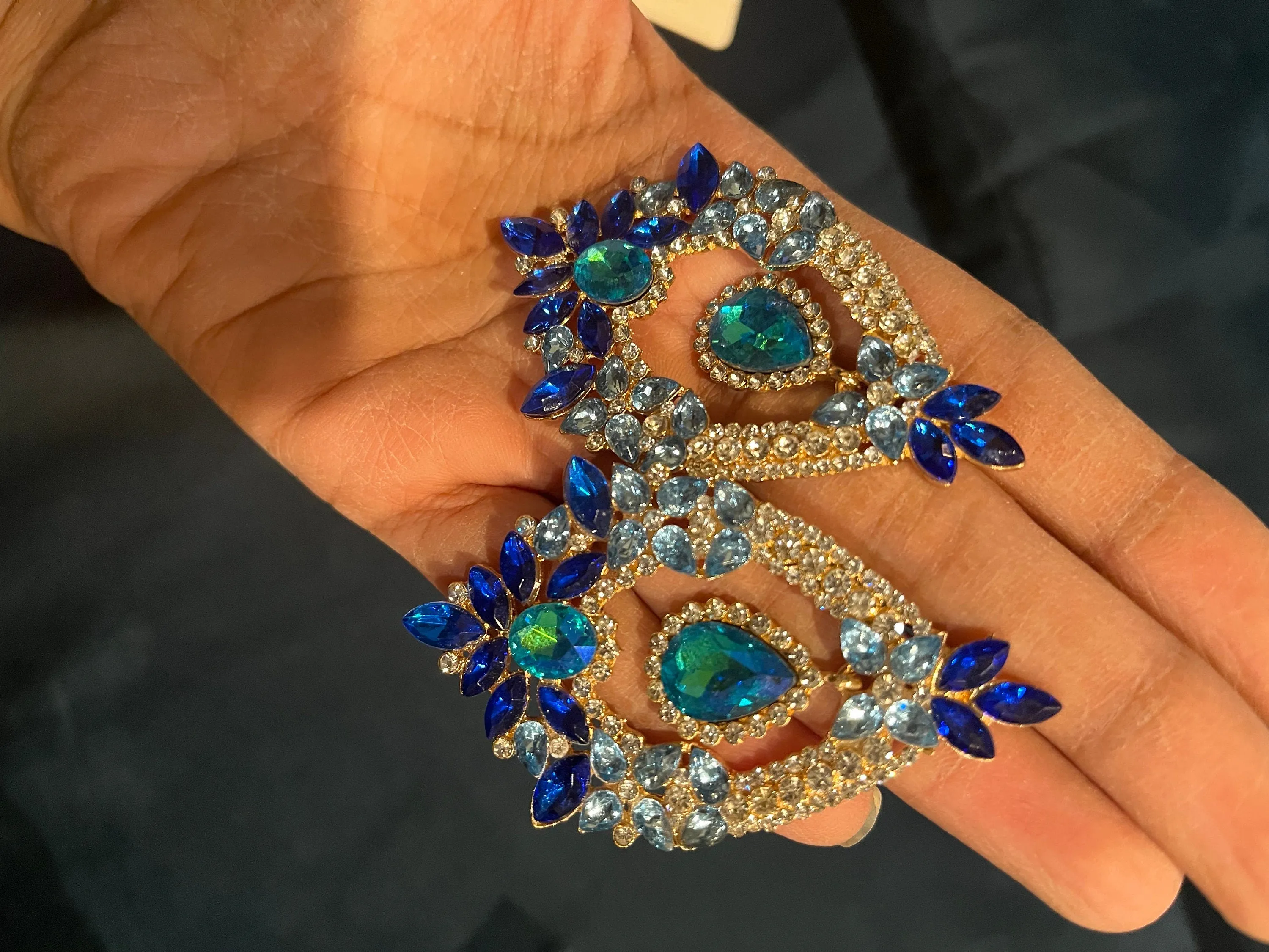 Big Blue earrings ,large Royal blue  earrings , light blue crystal earrings, blue chandelier rhinestone earrings crystal aquamarine