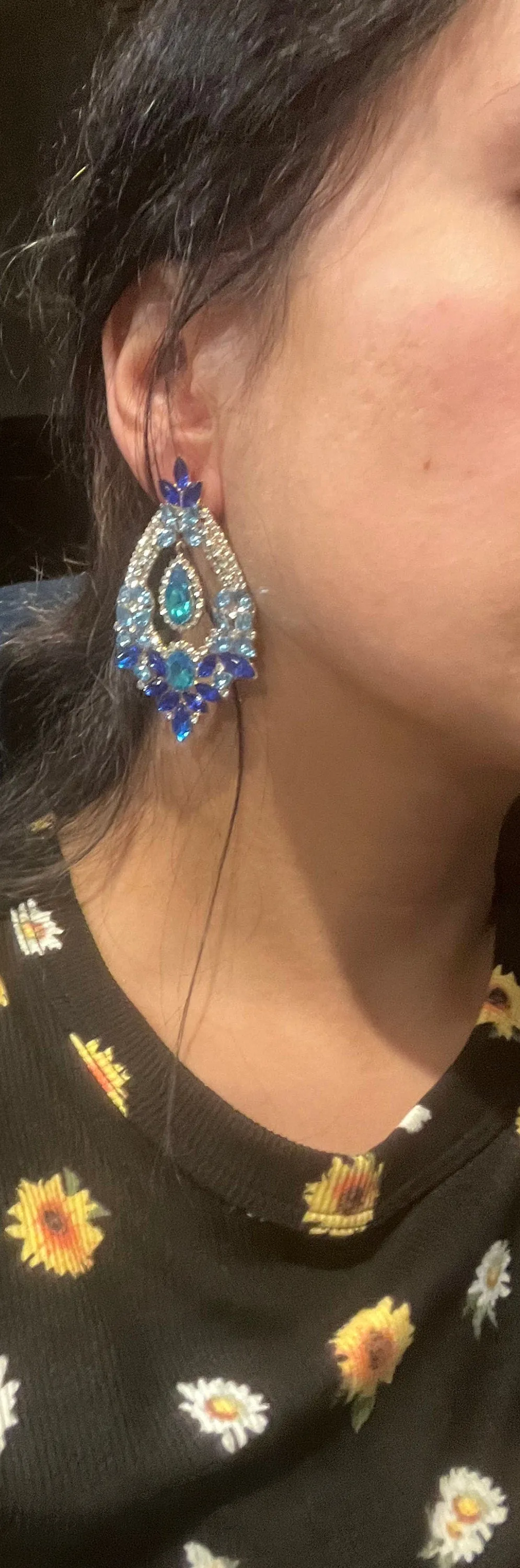 Big Blue earrings ,large Royal blue  earrings , light blue crystal earrings, blue chandelier rhinestone earrings crystal aquamarine