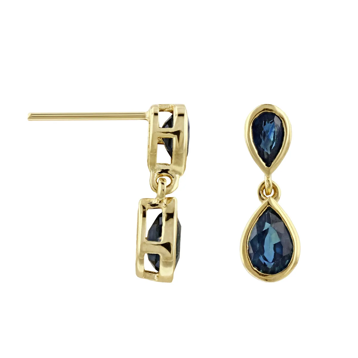 Birthstone Collection Double Drop Pear Cut Sapphire Drop Earrings | 9K Yellow Gold