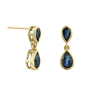 Birthstone Collection Double Drop Pear Cut Sapphire Drop Earrings | 9K Yellow Gold