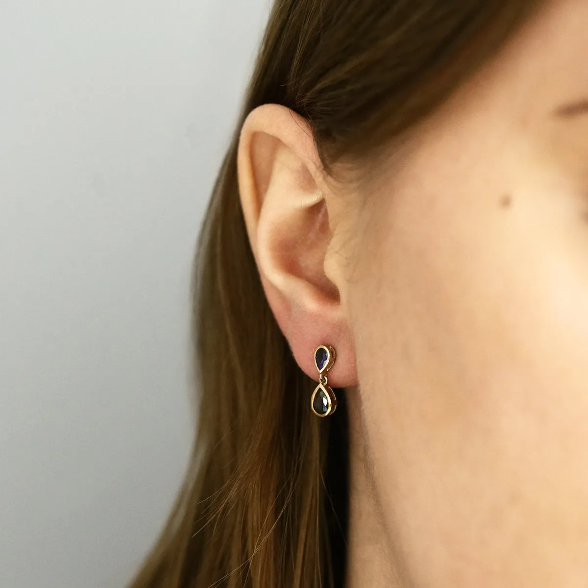 Birthstone Collection Double Drop Pear Cut Sapphire Drop Earrings | 9K Yellow Gold