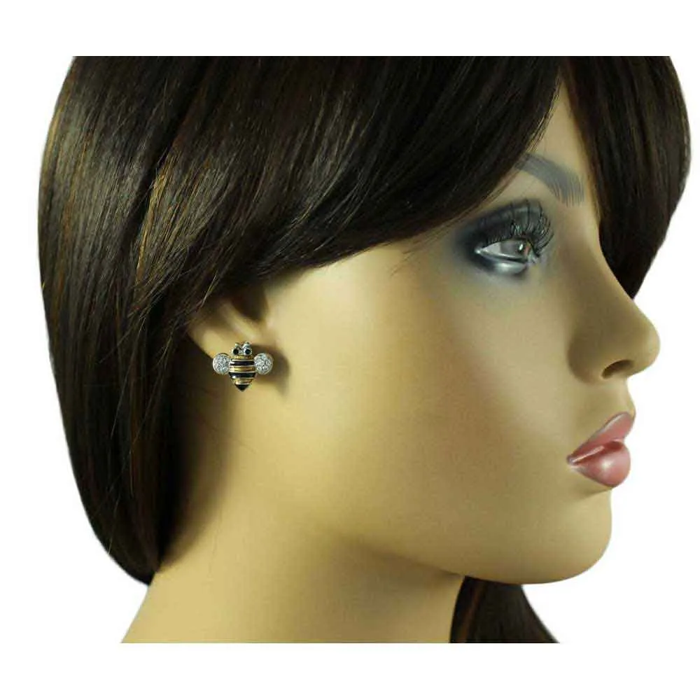 Black and Gold Enamel Bee Stud Pierced Earring - REE141