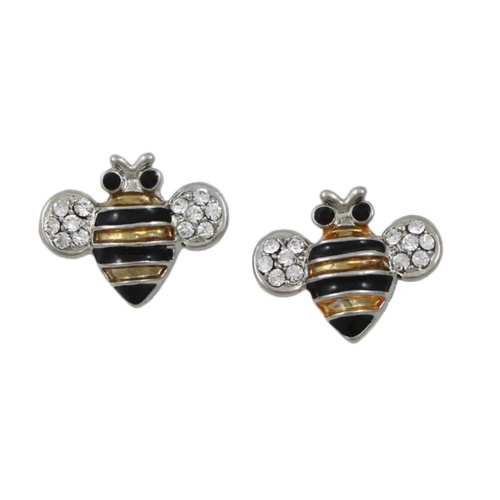 Black and Gold Enamel Bee Stud Pierced Earring - REE141