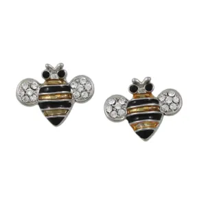 Black and Gold Enamel Bee Stud Pierced Earring - REE141