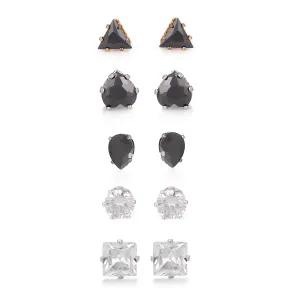 BLACK AND WHITE CRYSTAL SET OF 5 STUD EARRINGS #SWR-CP4566