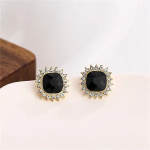 Black Crystal & 18K Gold-Plated Square Halo Stud Earrings