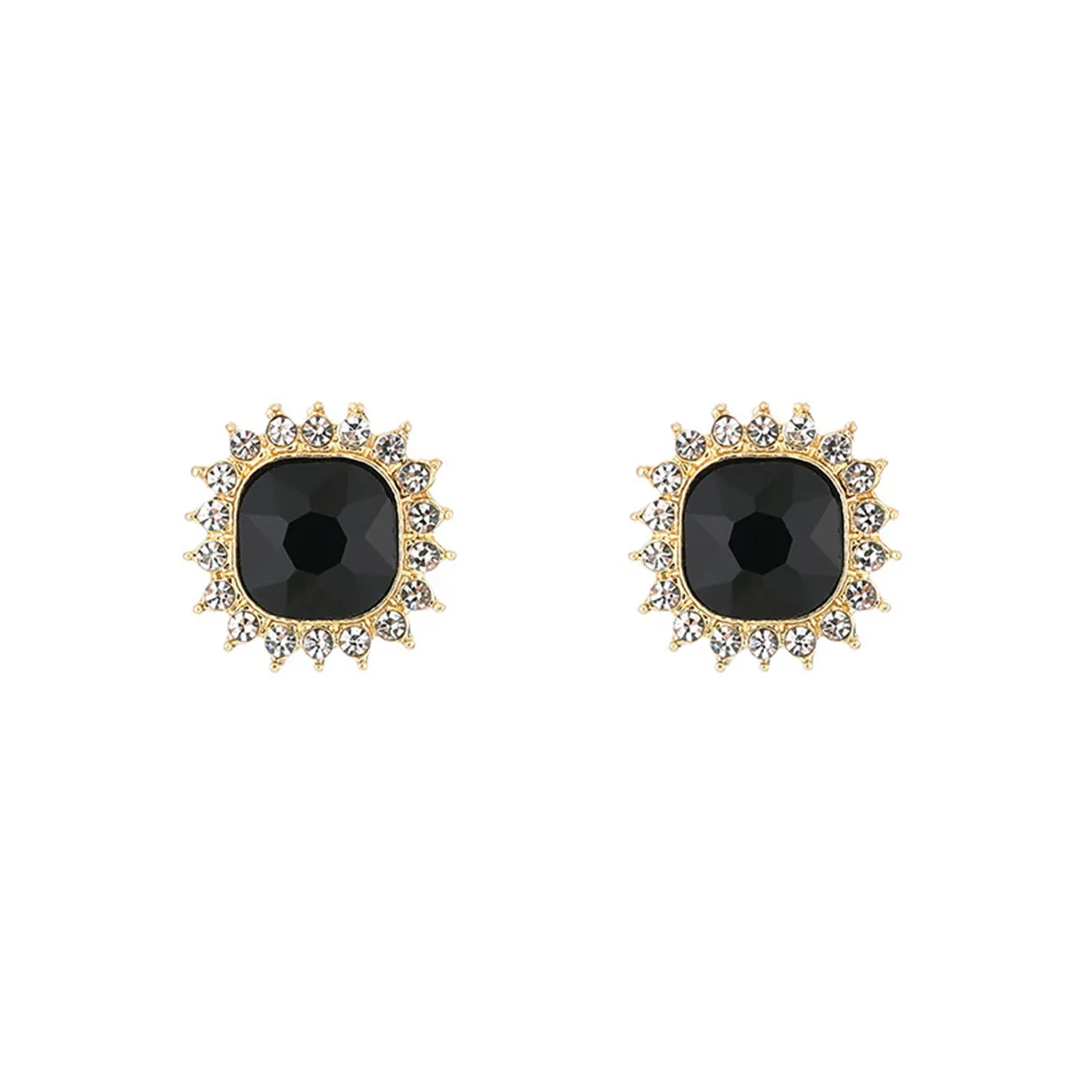 Black Crystal & 18K Gold-Plated Square Halo Stud Earrings