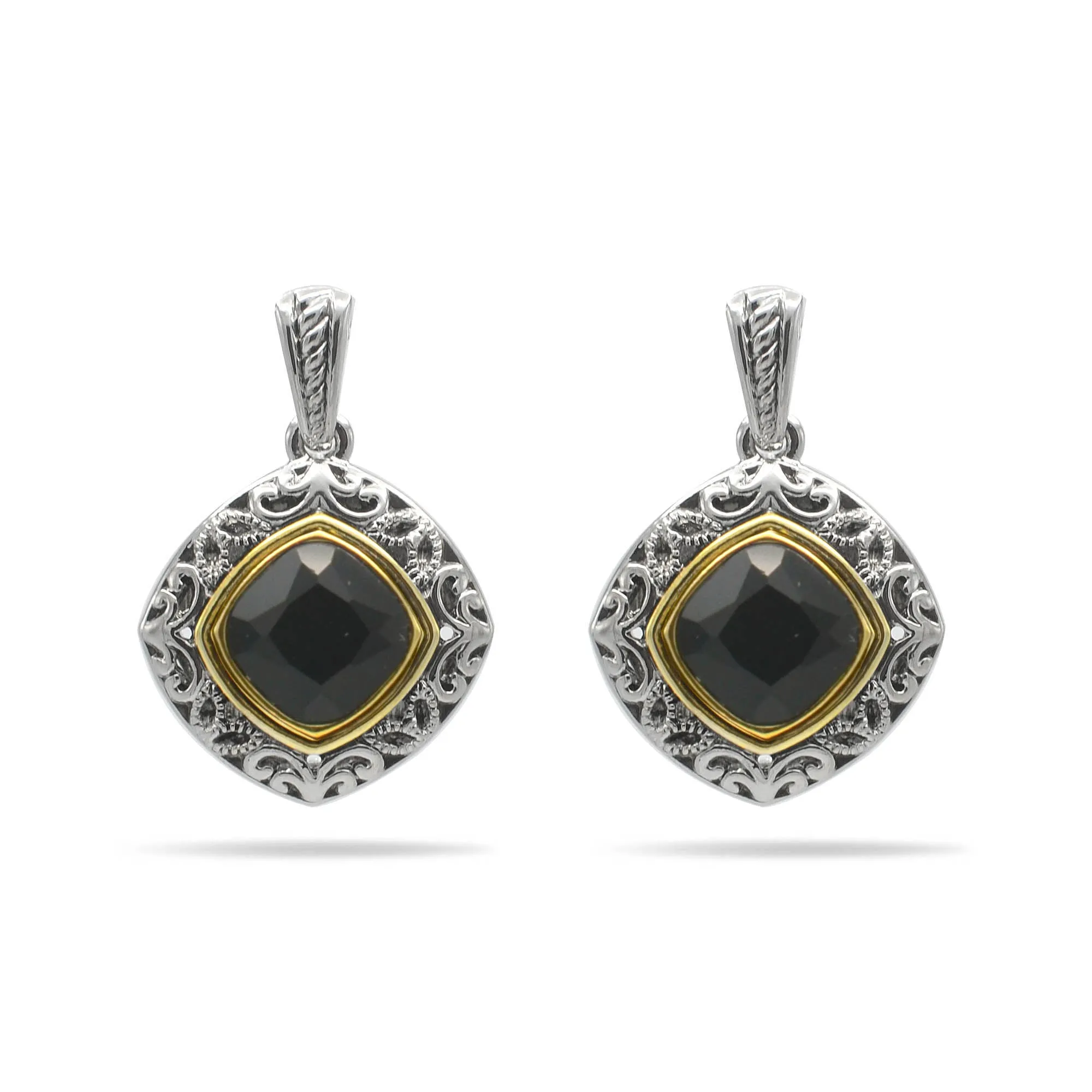 BLACK CRYSTAL SILVER FILIGREE EARRINGS # 93061ER-JET (FD18)