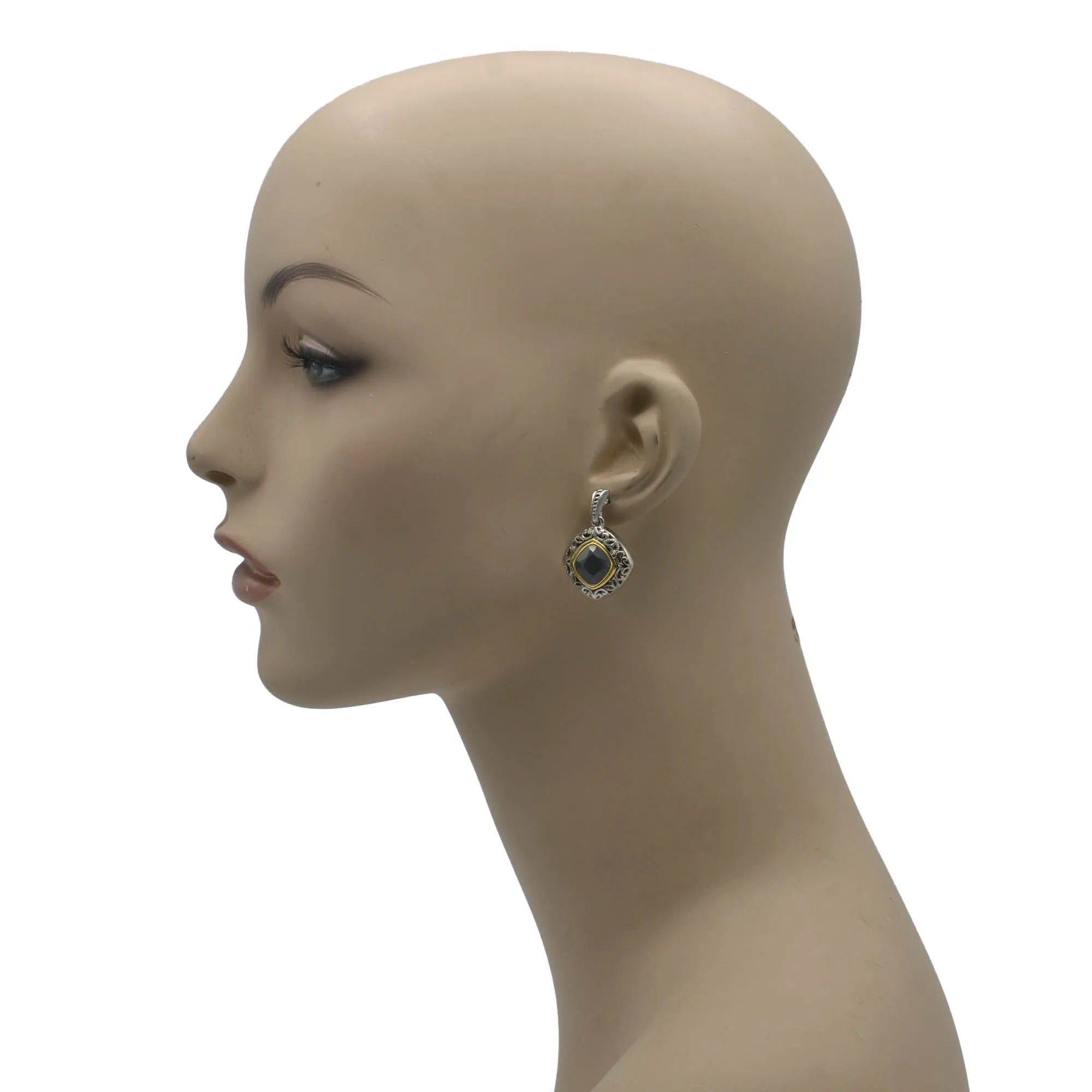 BLACK CRYSTAL SILVER FILIGREE EARRINGS # 93061ER-JET (FD18)