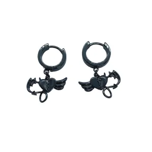 Black Heart Pendant Cuff Earrings