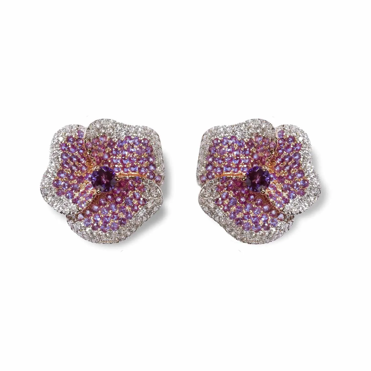 Bloom Medium Flower Amethyst Earrings in Rose Gold