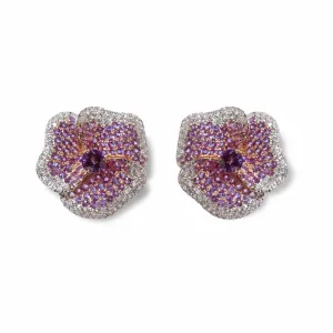 Bloom Medium Flower Amethyst Earrings in Rose Gold