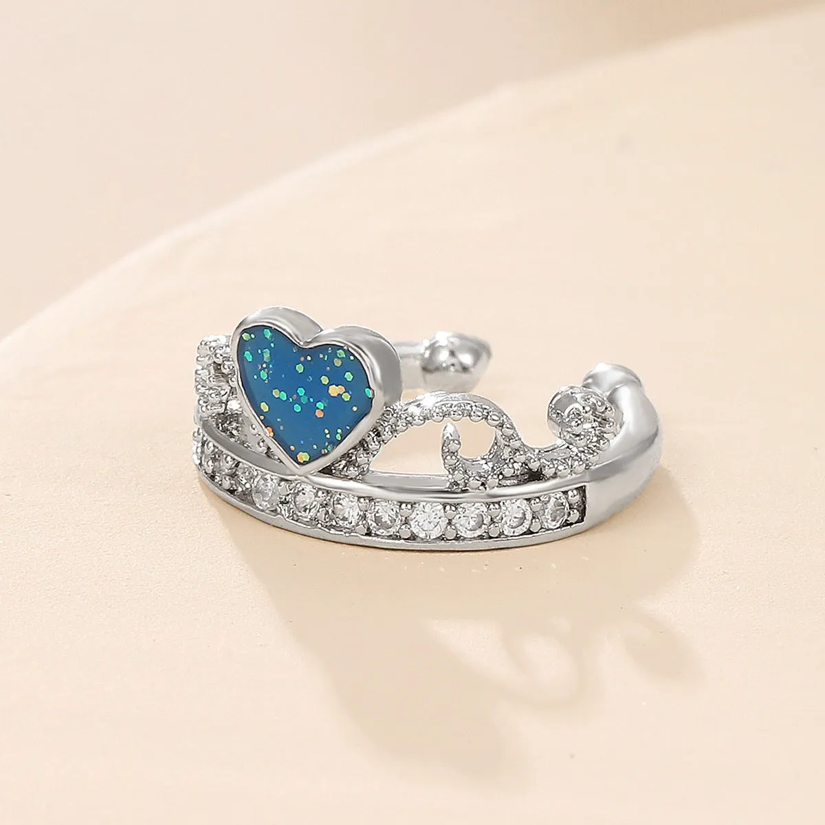 Blue & Cubic Zirconia Heart Ear Cuff