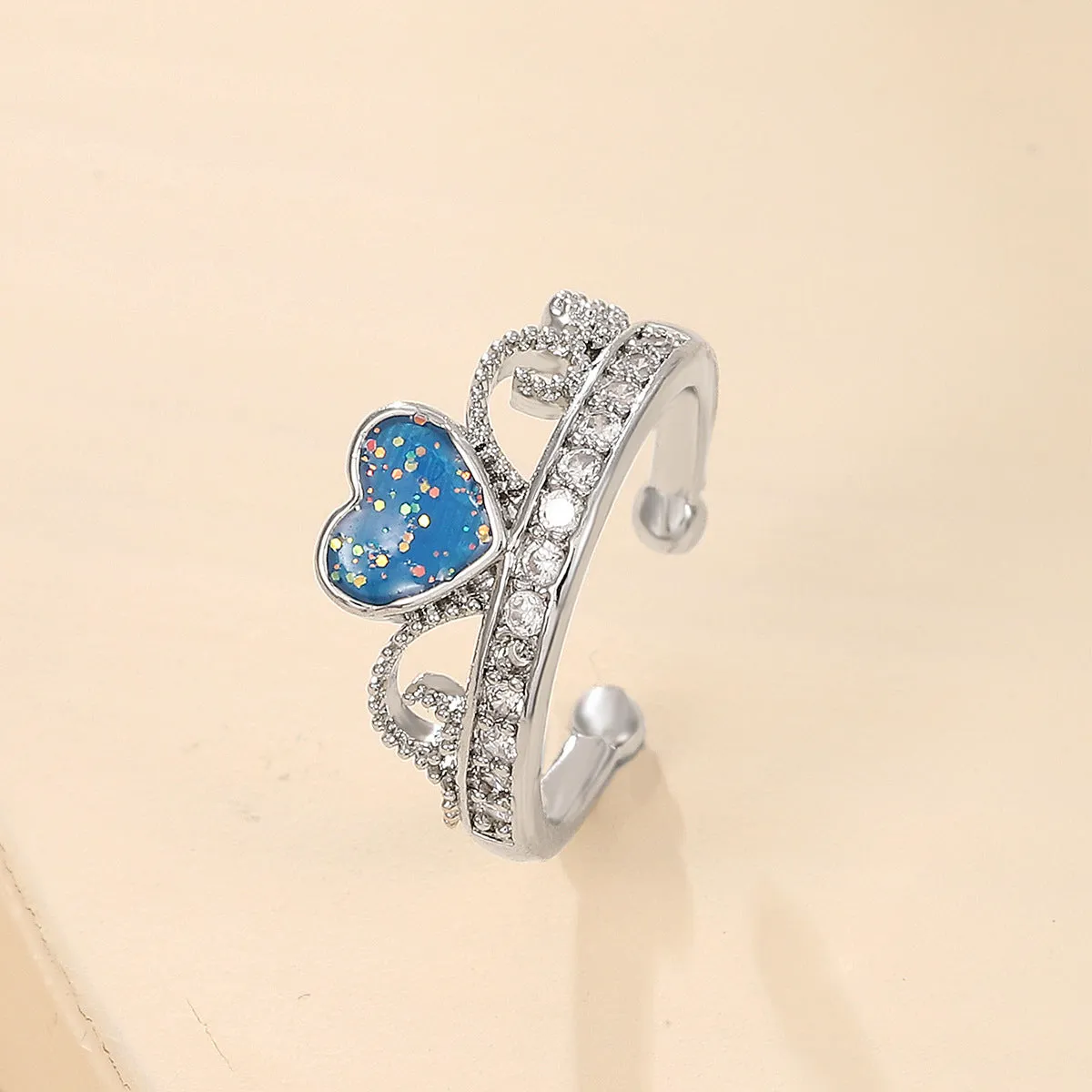 Blue & Cubic Zirconia Heart Ear Cuff