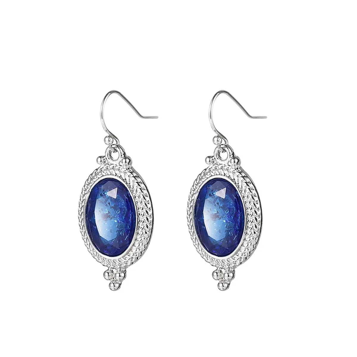 Blue Crystal & Silver-Plated Oval-Cut Drop Earrings