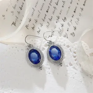 Blue Crystal & Silver-Plated Oval-Cut Drop Earrings