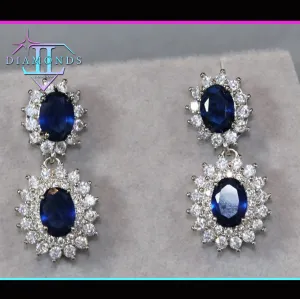 Blue Diamond Earrings | Sapphire Earrings | Sapphire Blue Earrings | Oval Eaarings