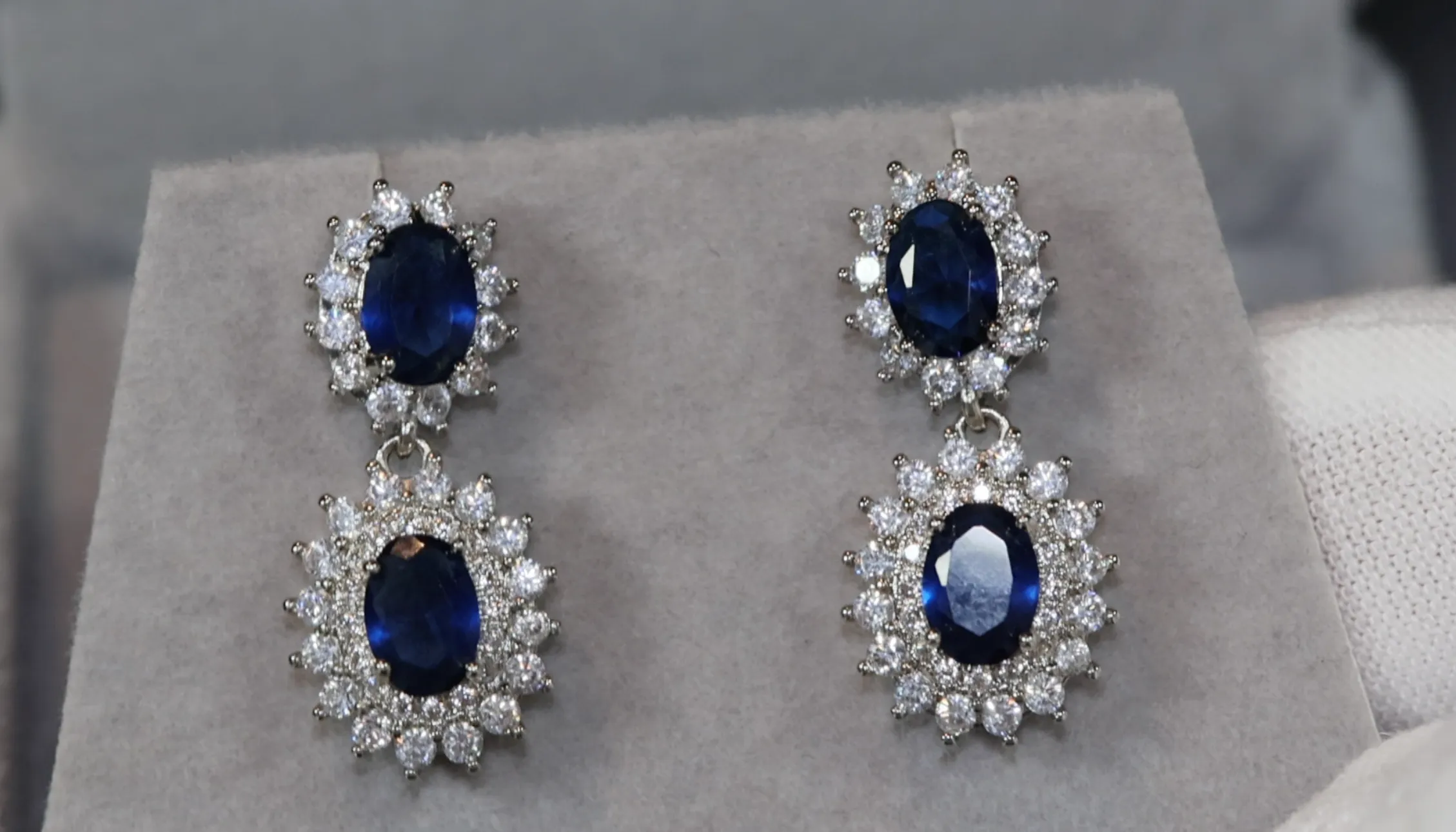 Blue Diamond Earrings | Sapphire Earrings | Sapphire Blue Earrings | Oval Eaarings