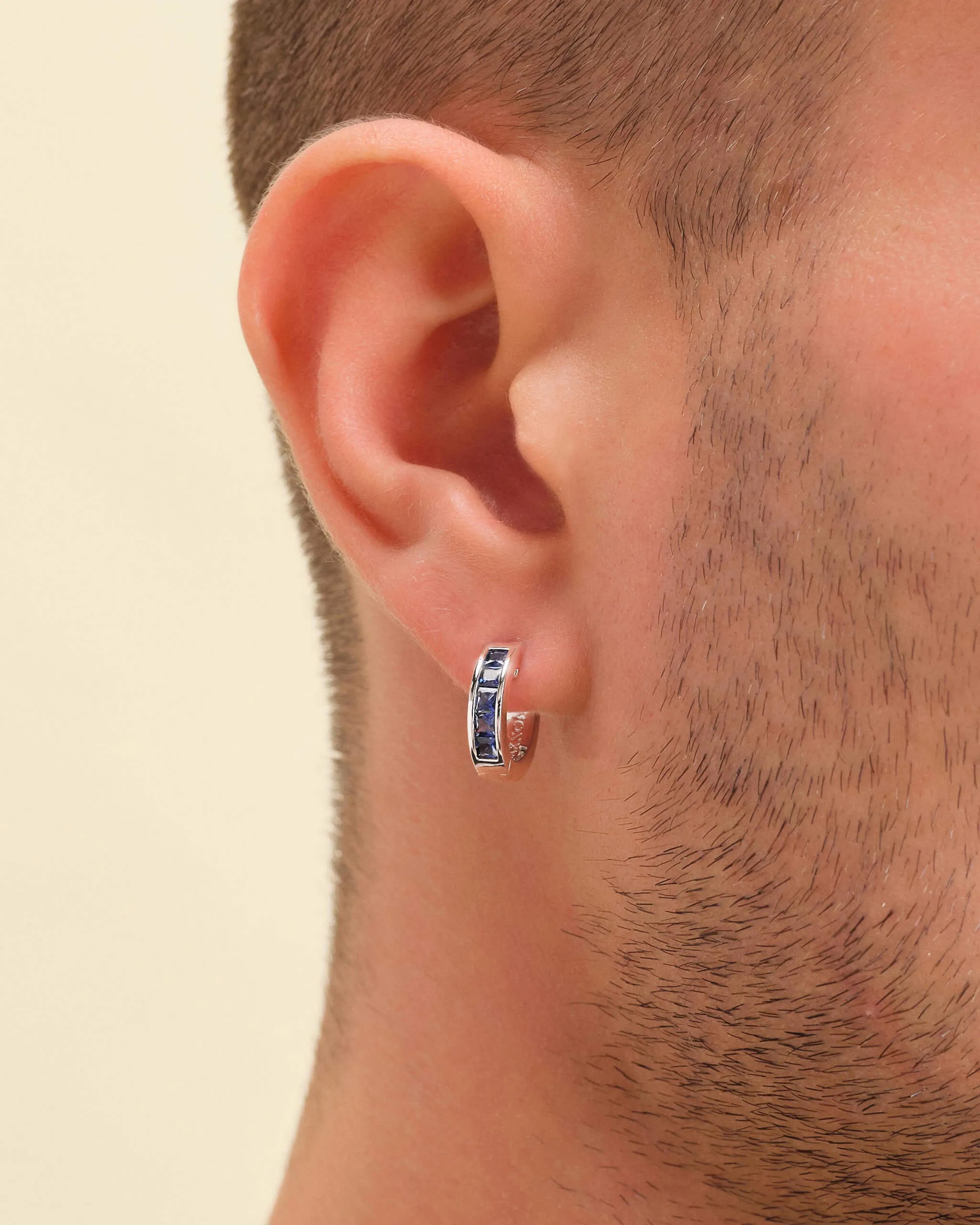 Blue Emerald Cut Inset Hoop Earrings