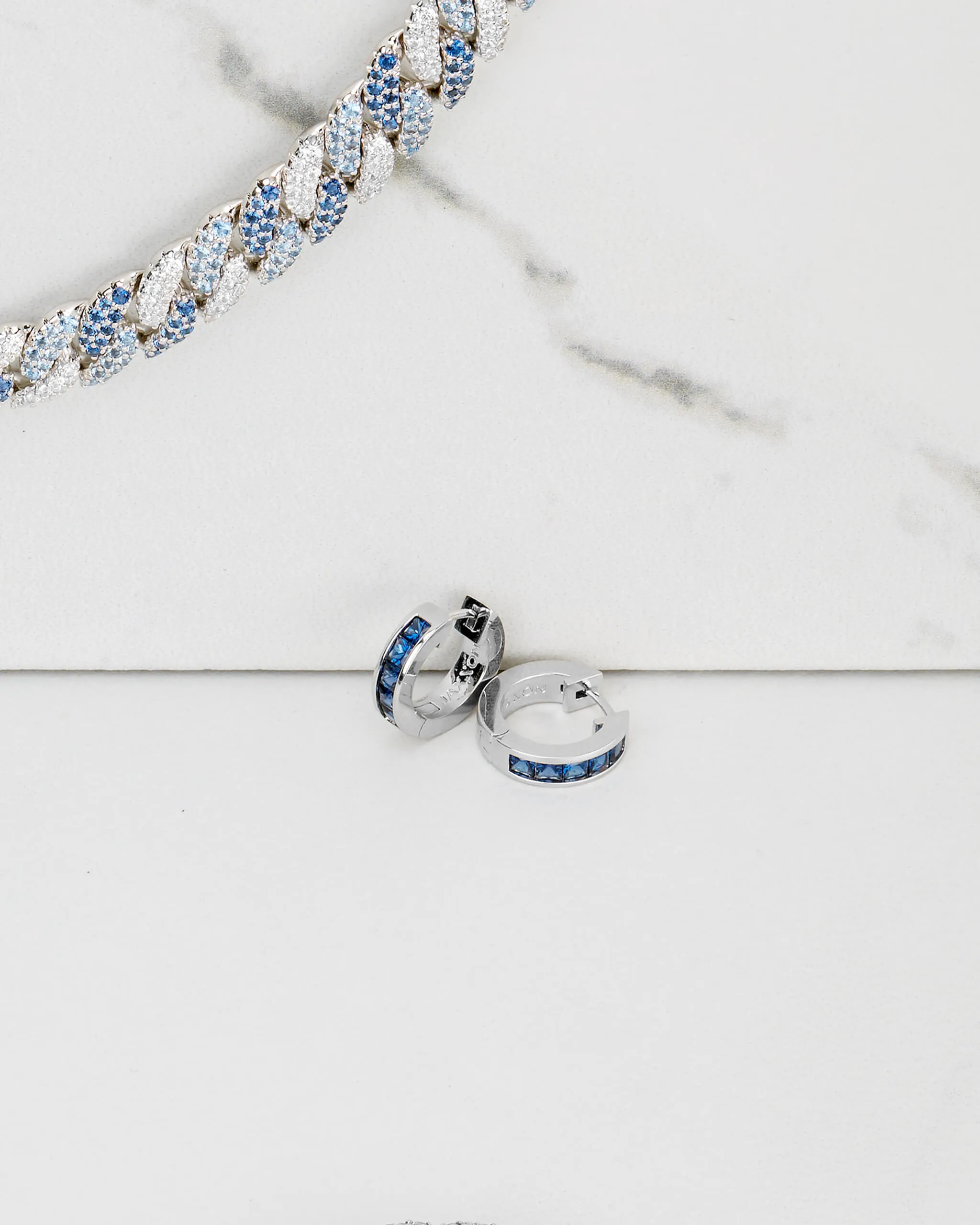Blue Emerald Cut Inset Hoop Earrings