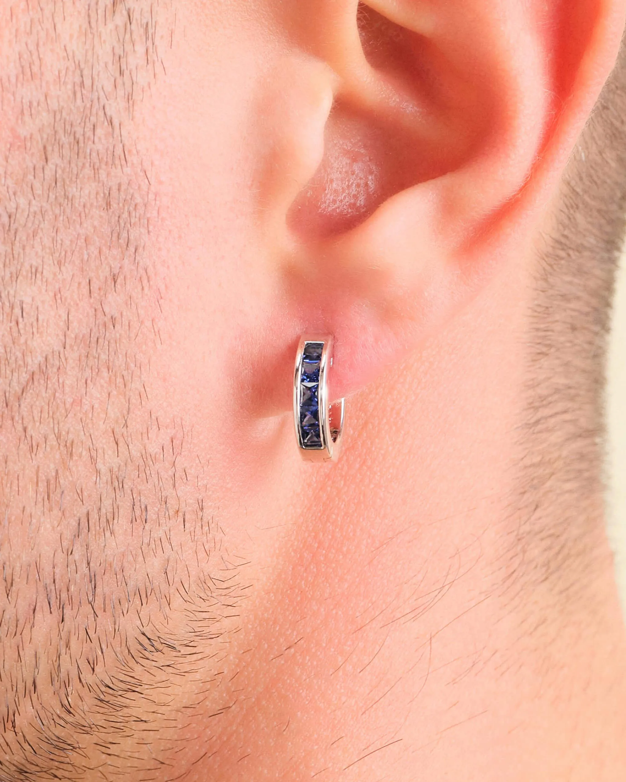 Blue Emerald Cut Inset Hoop Earrings