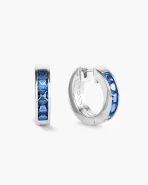 Blue Emerald Cut Inset Hoop Earrings