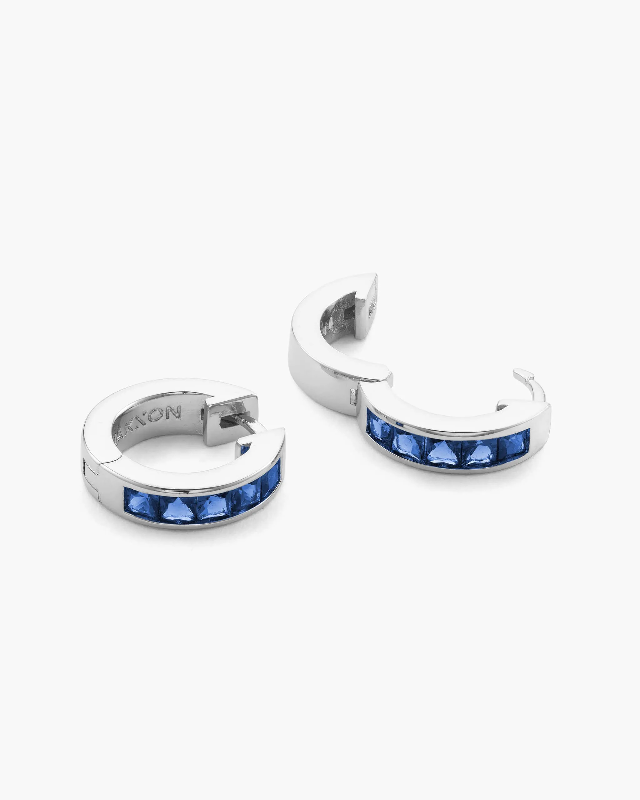 Blue Emerald Cut Inset Hoop Earrings