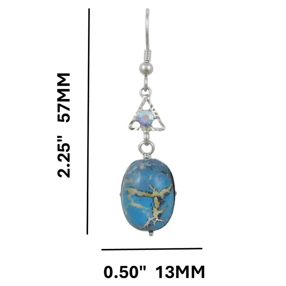Blue Marbled Glass with Blue Crystal Pierced Earring - REC726