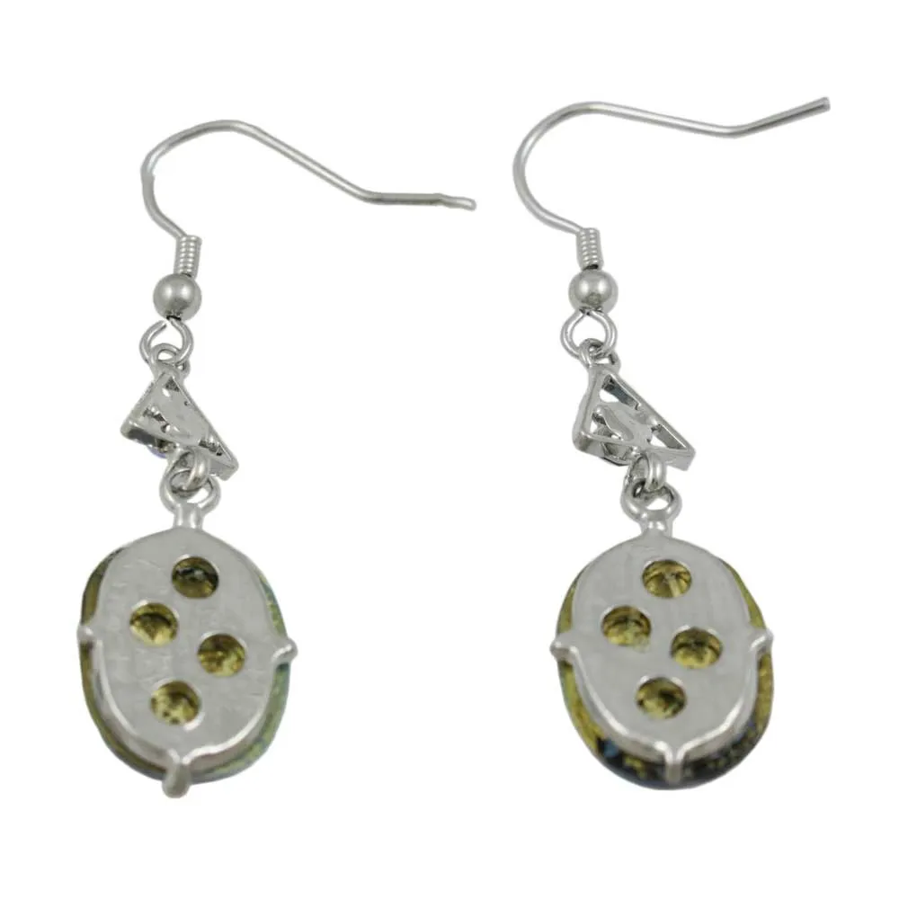 Blue Marbled Glass with Blue Crystal Pierced Earring - REC726