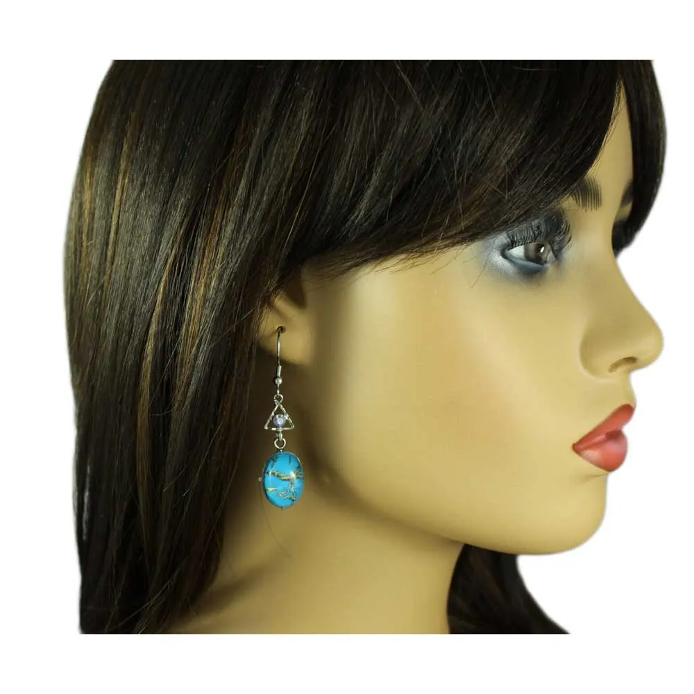 Blue Marbled Glass with Blue Crystal Pierced Earring - REC726