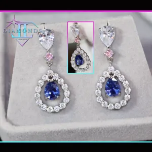 Blue Pear Cut Diamond Earrings | Sapphire Earrings | Sapphire Blue Earrings