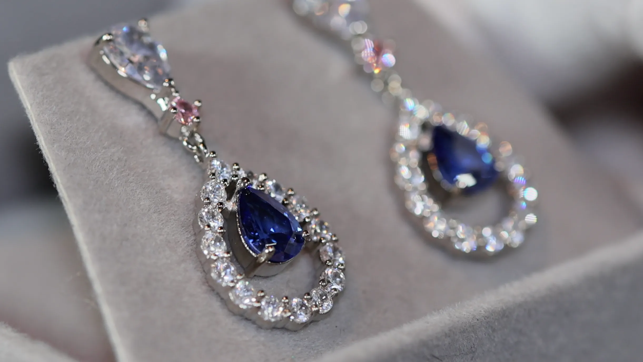 Blue Pear Cut Diamond Earrings | Sapphire Earrings | Sapphire Blue Earrings