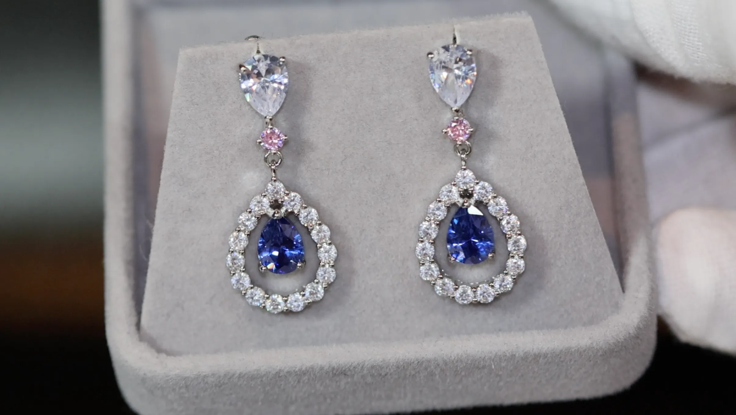 Blue Pear Cut Diamond Earrings | Sapphire Earrings | Sapphire Blue Earrings