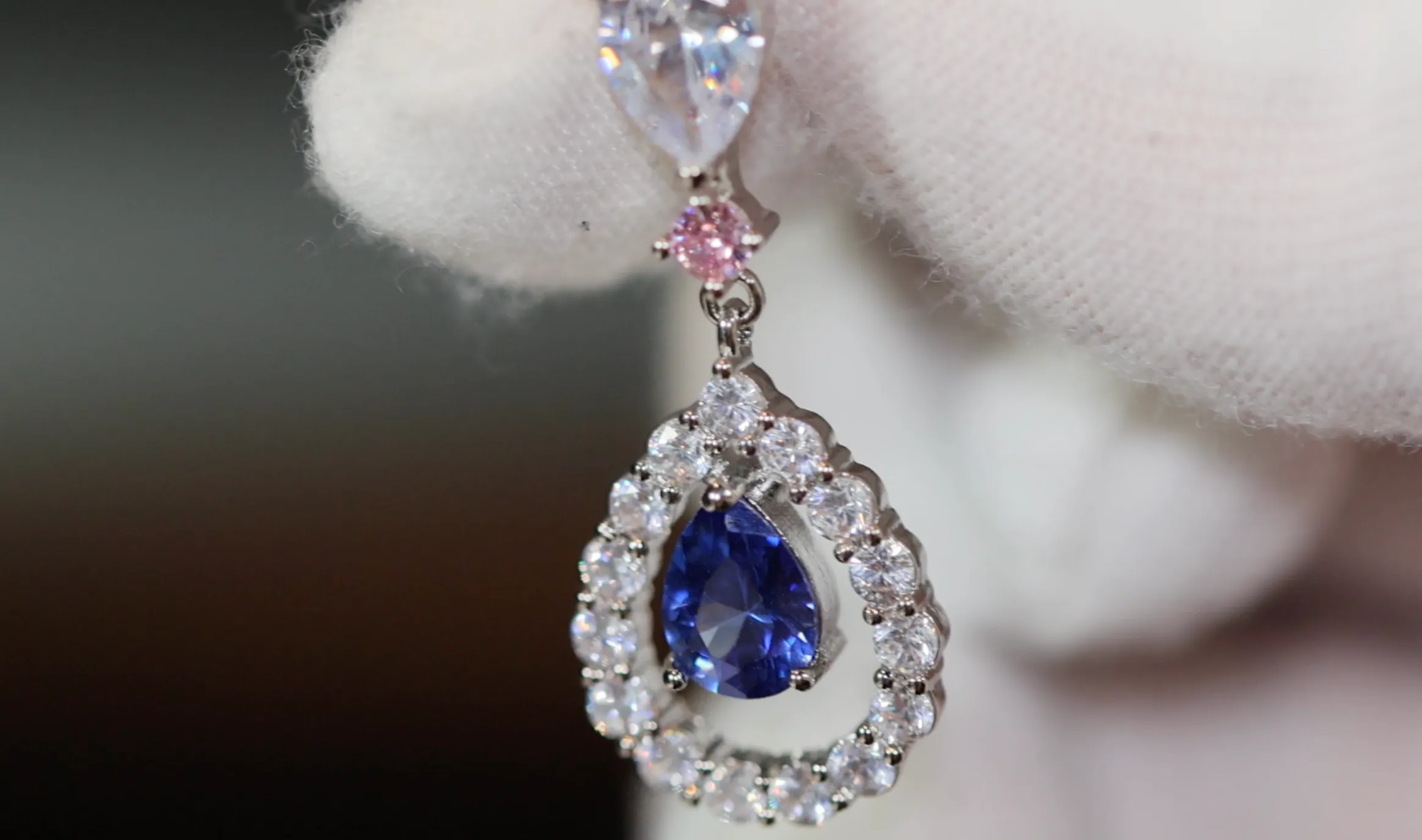 Blue Pear Cut Diamond Earrings | Sapphire Earrings | Sapphire Blue Earrings