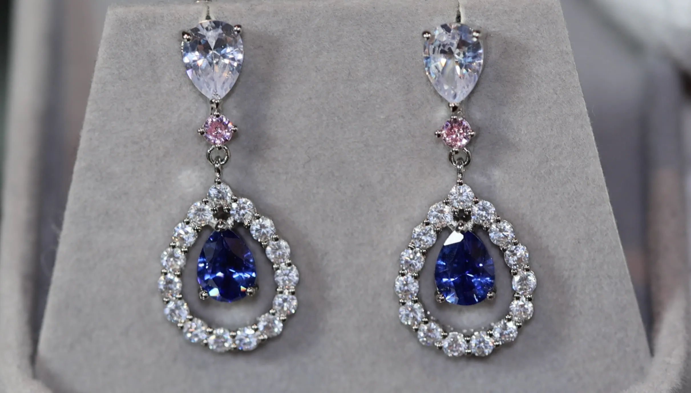 Blue Pear Cut Diamond Earrings | Sapphire Earrings | Sapphire Blue Earrings