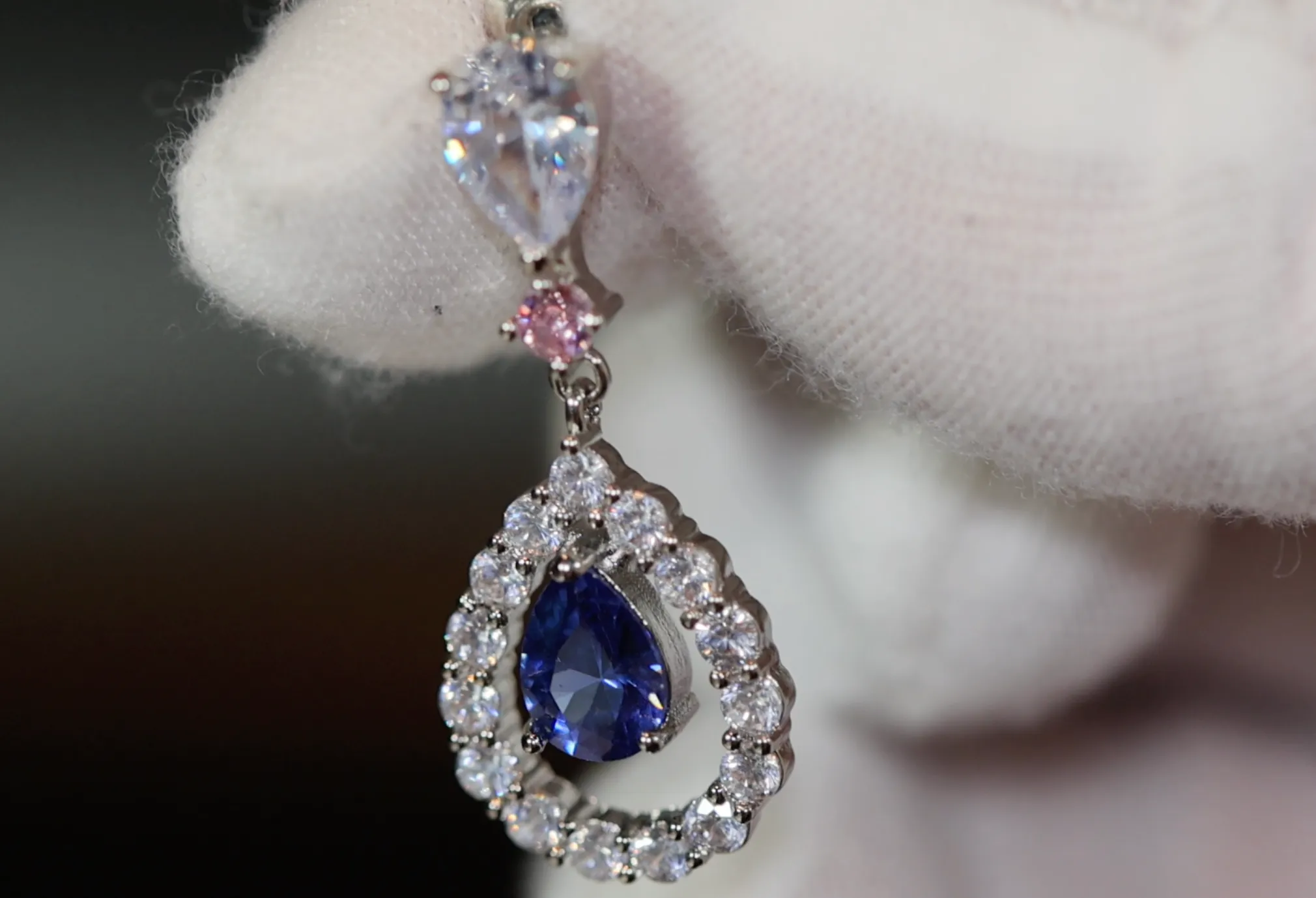 Blue Pear Cut Diamond Earrings | Sapphire Earrings | Sapphire Blue Earrings