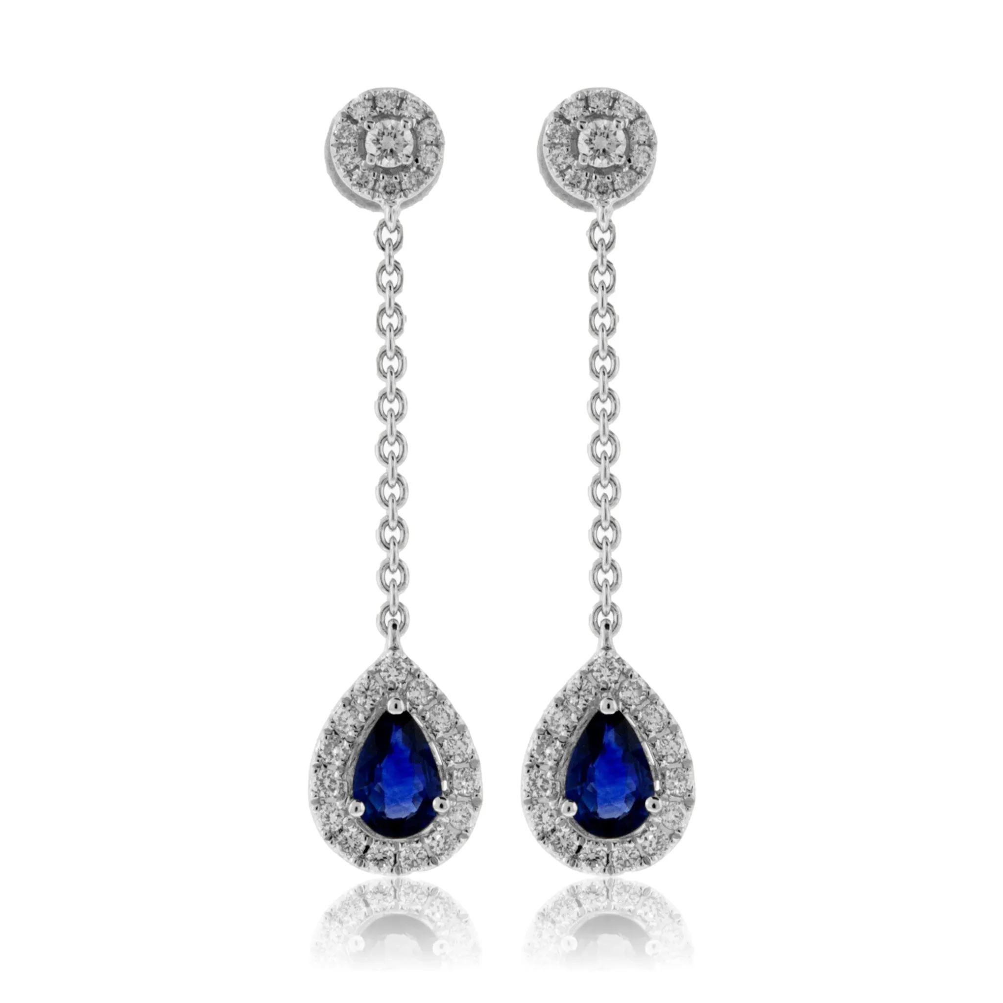 Blue Sapphire & Diamond Drop Halo Earrings