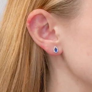 Blue Sapphire & Diamond Halo Studs