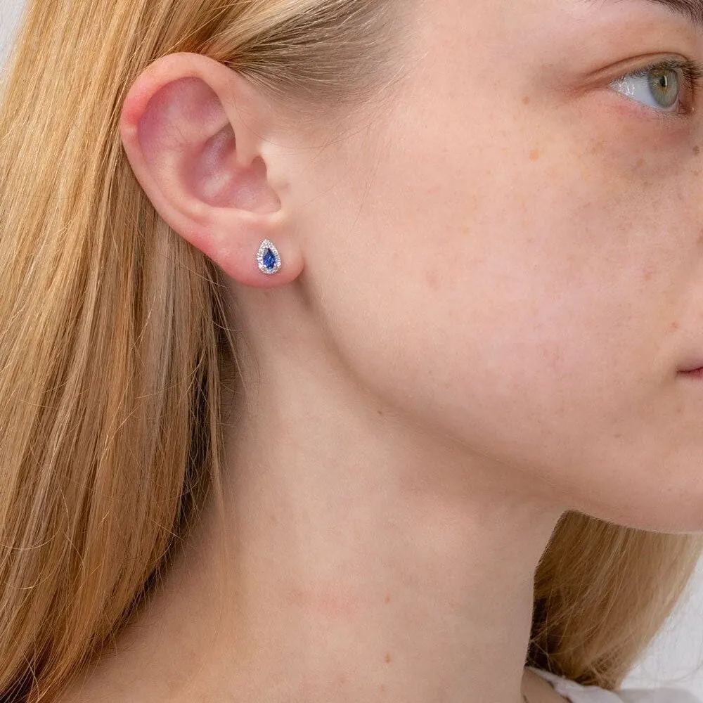 Blue Sapphire & Diamond Halo Studs