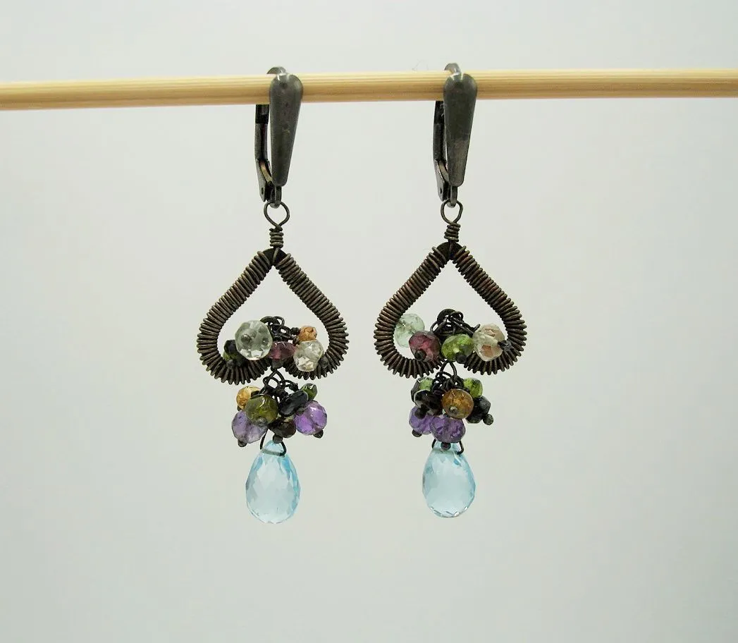 Blue Topaz Sterling Silver Earrings-Tourmaline Amethyst Aquamarine.